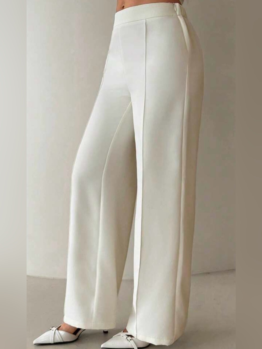 INC International Concepts Women’s Cream Wide-Leg High-Rise Trousers Size 10P